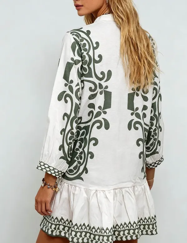 Boho Vacation Tassel Neck Mini Dress