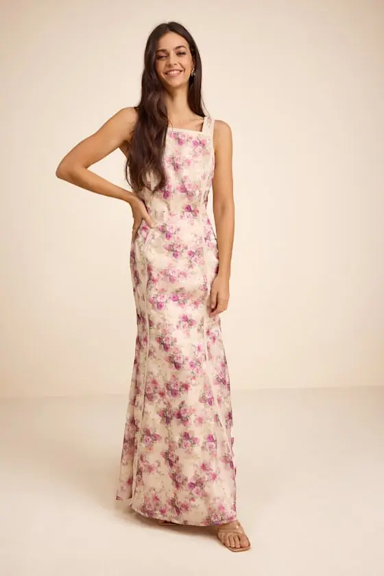 Morgan Cream Floral Backless Mermaid Maxi Dress