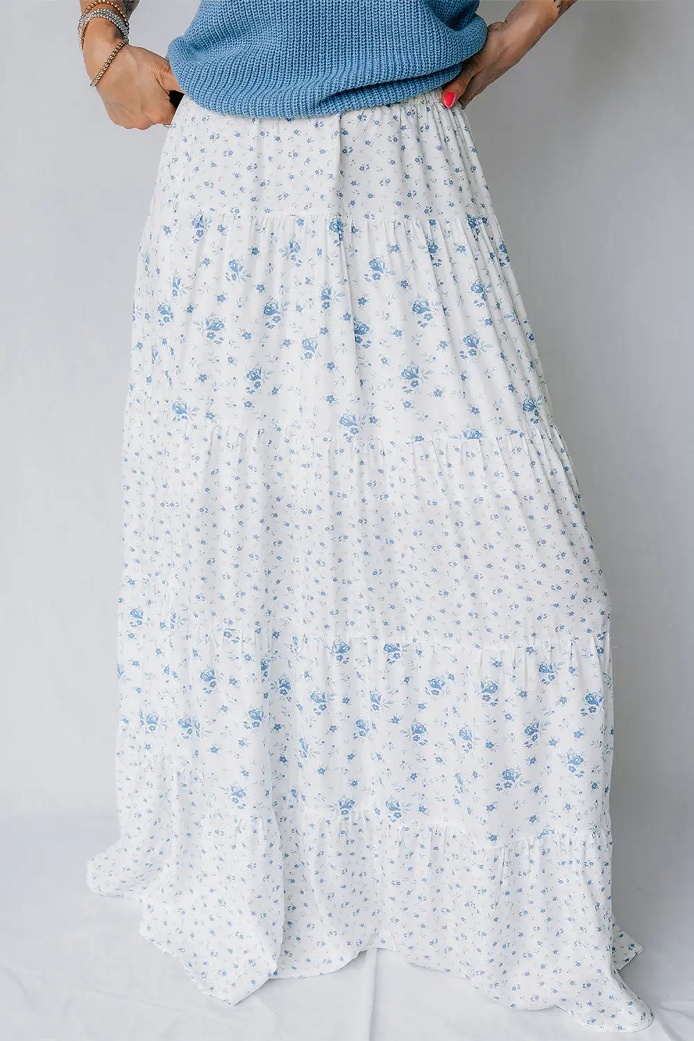 High Neck High Waist Floral Skirt