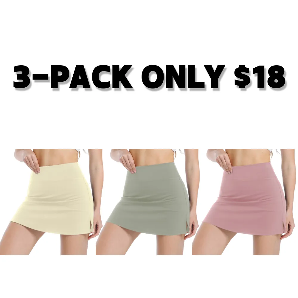Women's Solid Color Leopard Stretch High Waist Straight Slit Mini Sports Skirt