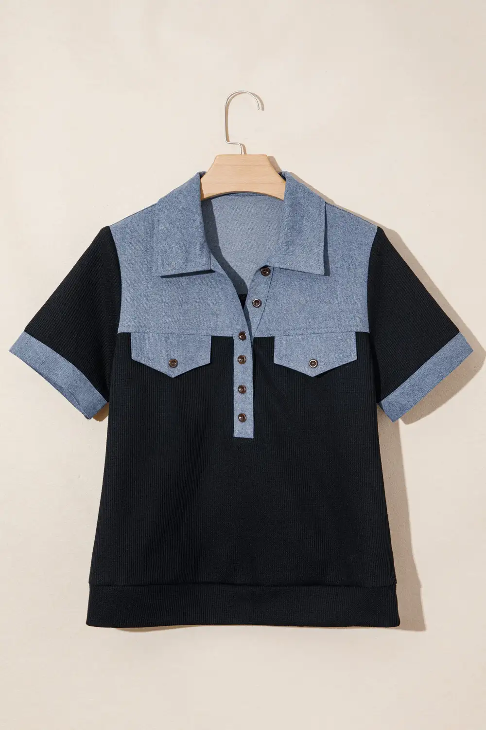 Colorblock Waffle-Knit Knit Polo Shirt