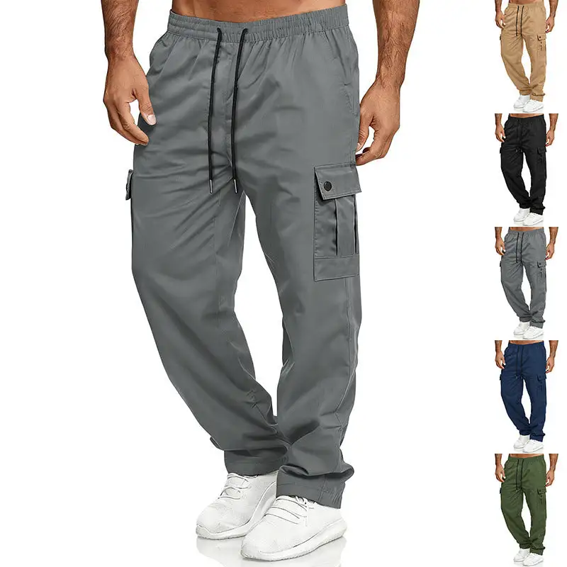 Men's Loose Cargo Pants with Elastic Waistband and Drawstring