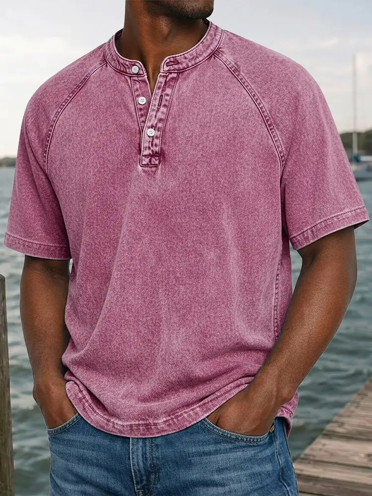Washed Denim Look Raglan Short Sleeve Tee