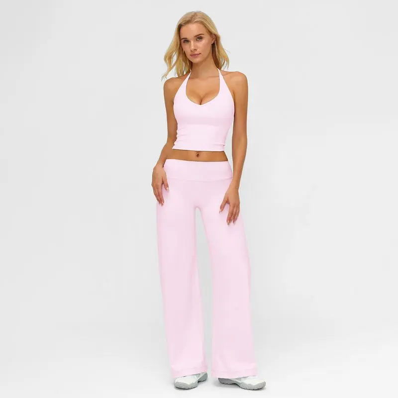 🔥Direct Factory Price - Women's Plain Crop Cami Top & Flare Leg Pants Sports Set