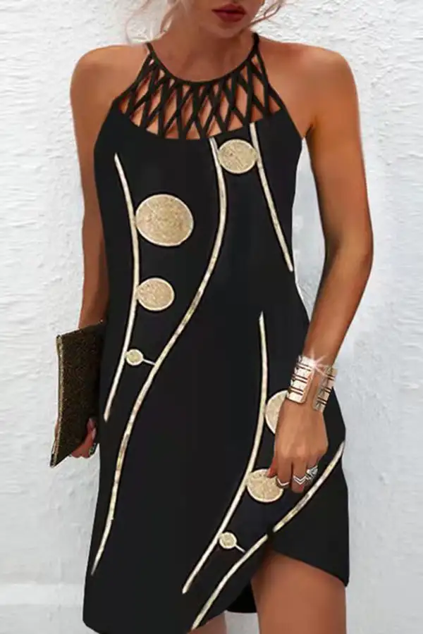 Printed Mesh Sleeveless Casual Dress