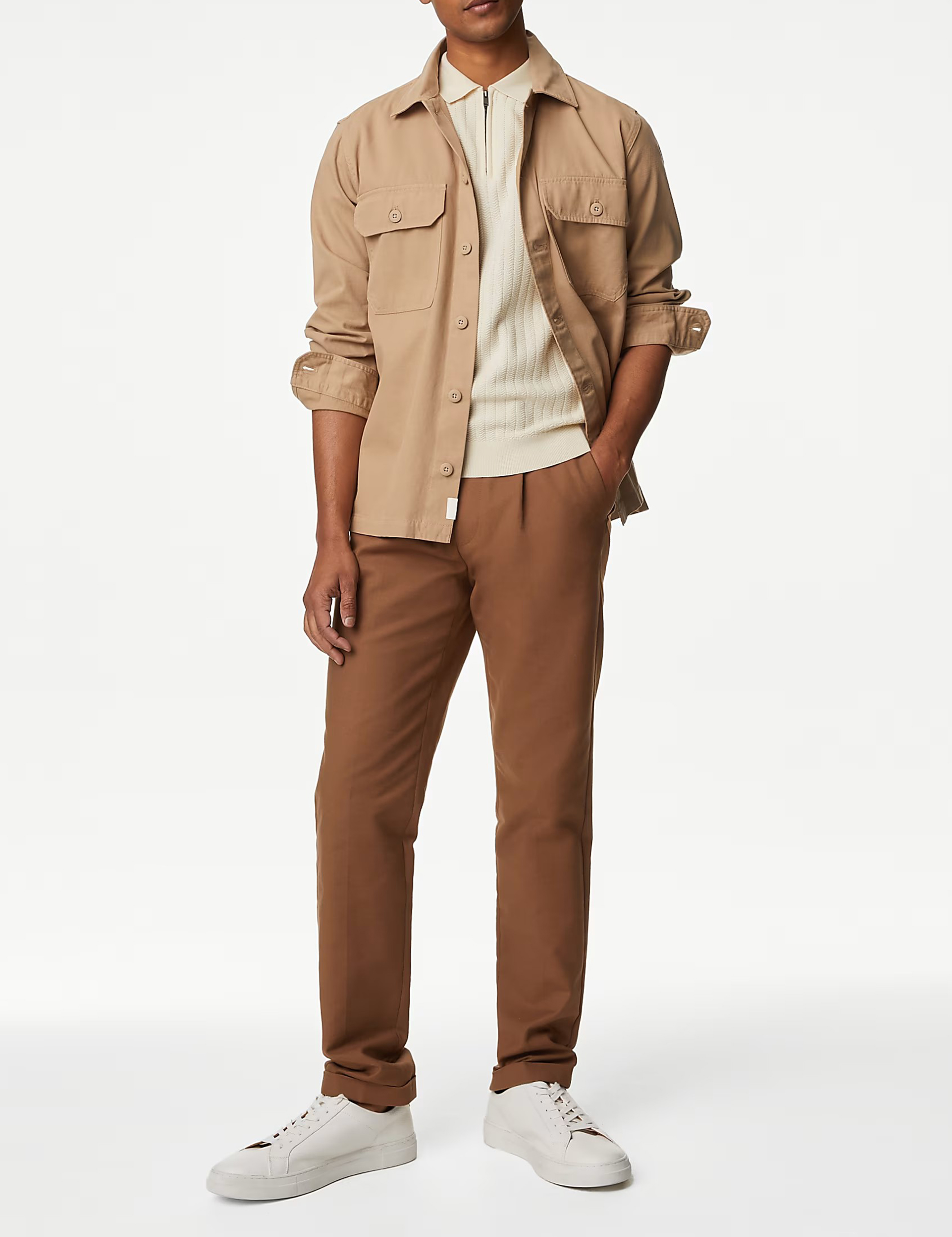 Men's Pink Textured Knit Quarter Zip Polo