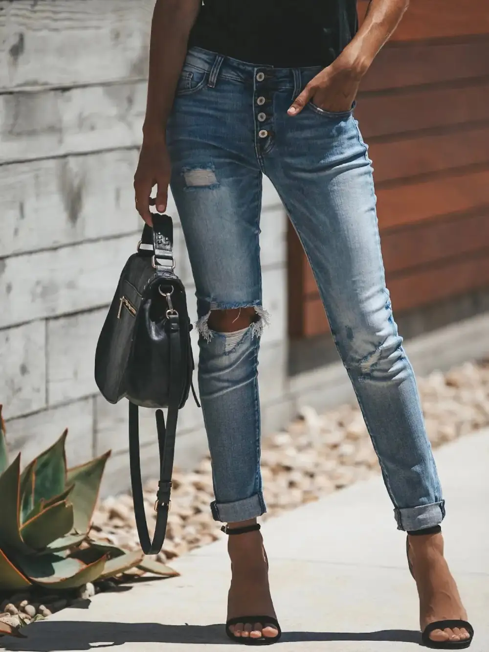 Distressed Button Fly Skinny Denim Jeans