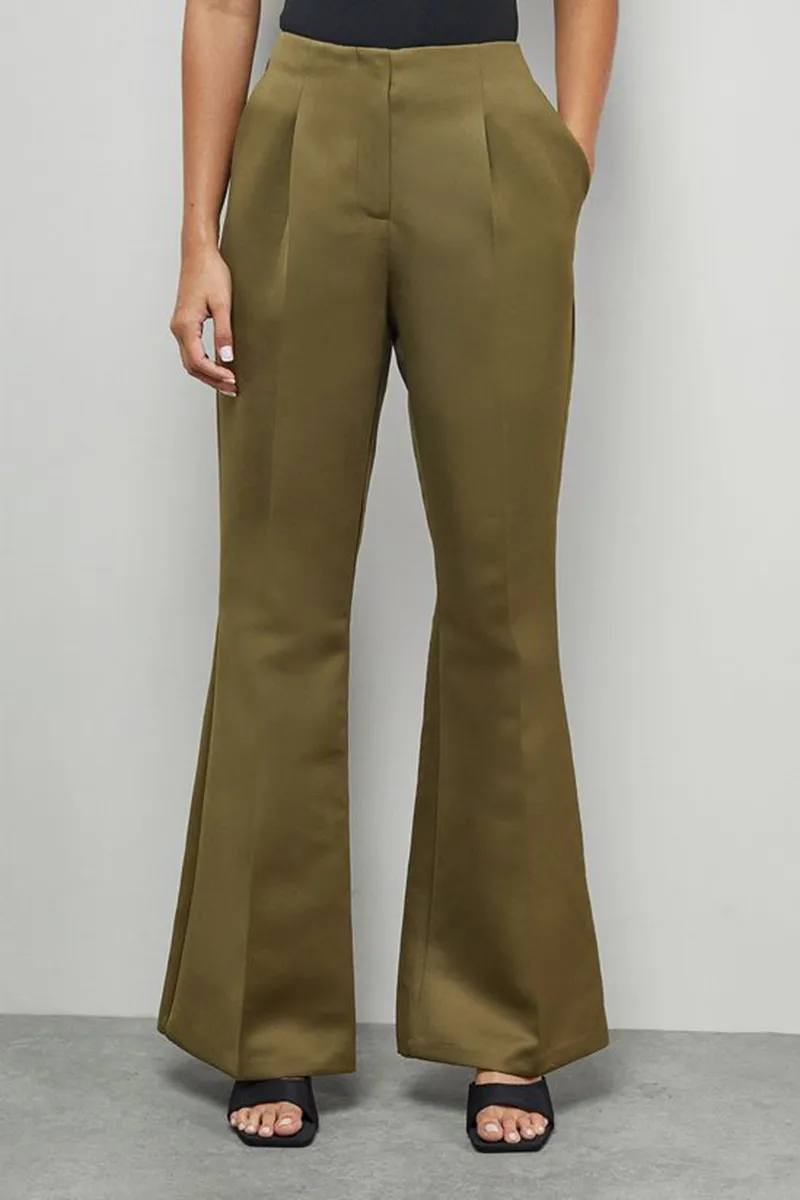 Casual Style Waistband Flare Olive Trouser