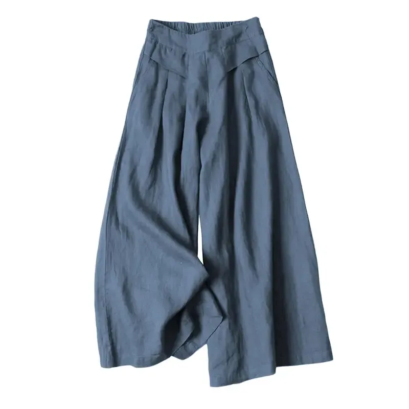 Women's Cotton and Linen Seven-Point Wide-Leg Pants