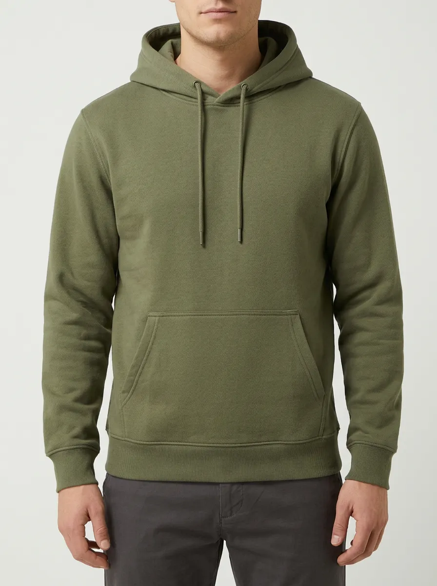 Men's Casual Olive Green Solid Color Basic Pullover Hoodie