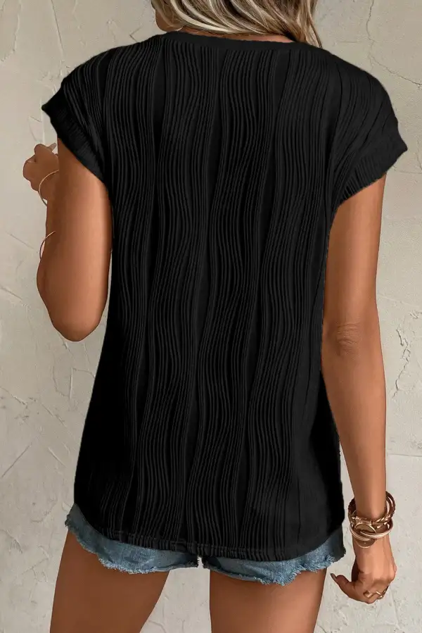 Textured Buttoned Neck T Shirt