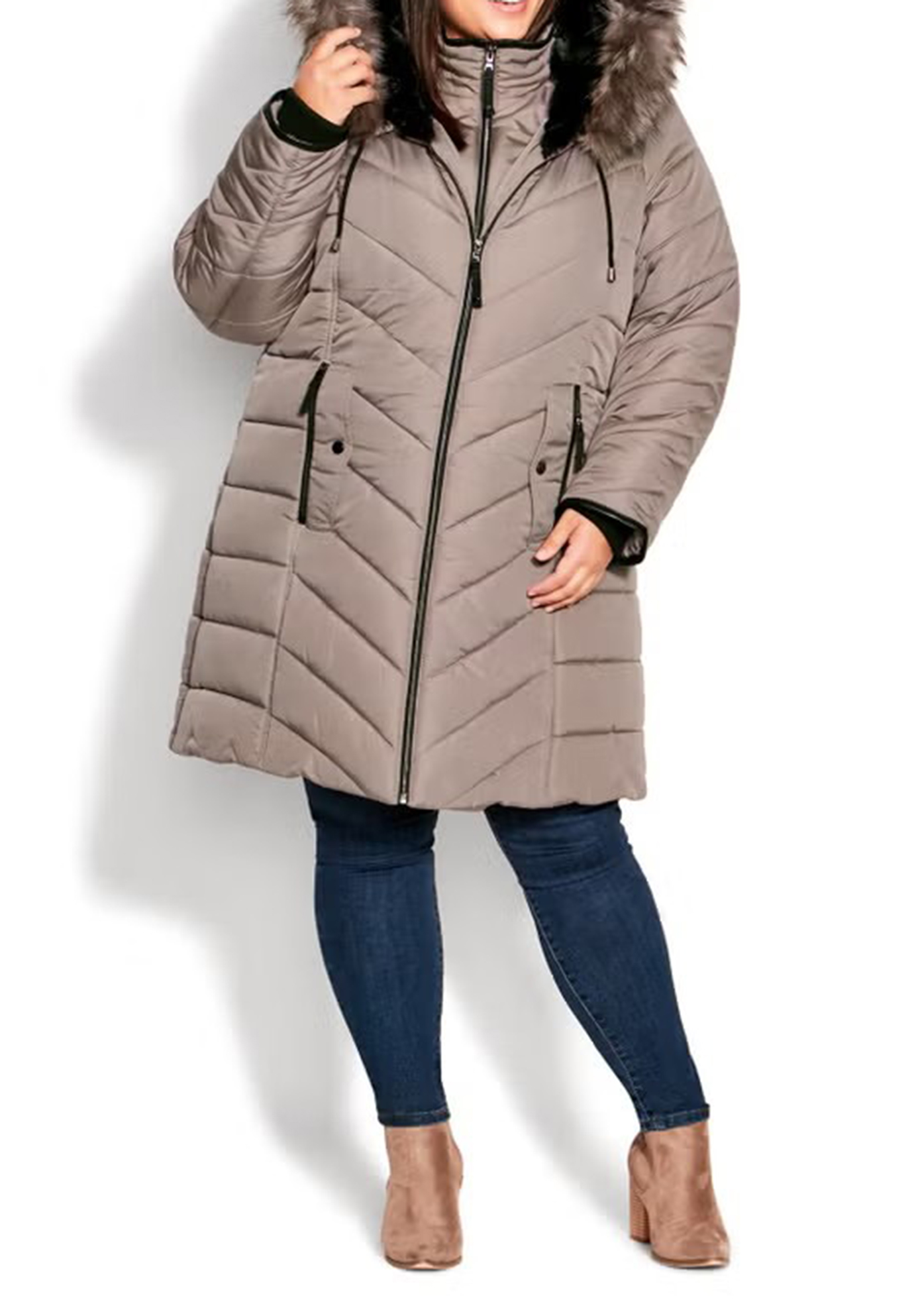Double Zipper Mid Length Down Jacket