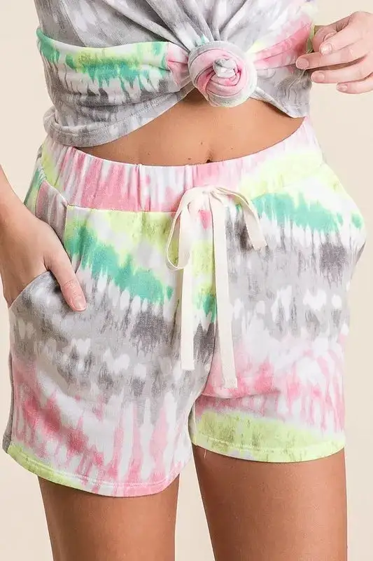 Tie Dye Print Shorts with Twill Tape Drawstring