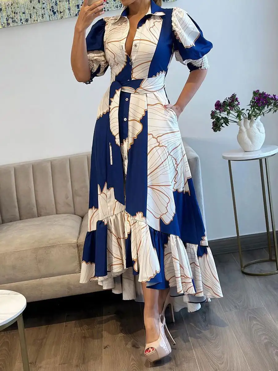 High Pleated Buttoned Maxi Dress