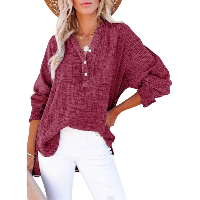 🔥 Women's Casual Button-Up V-Neck Long-Sleeve Shirt | Versatile Everyday Top