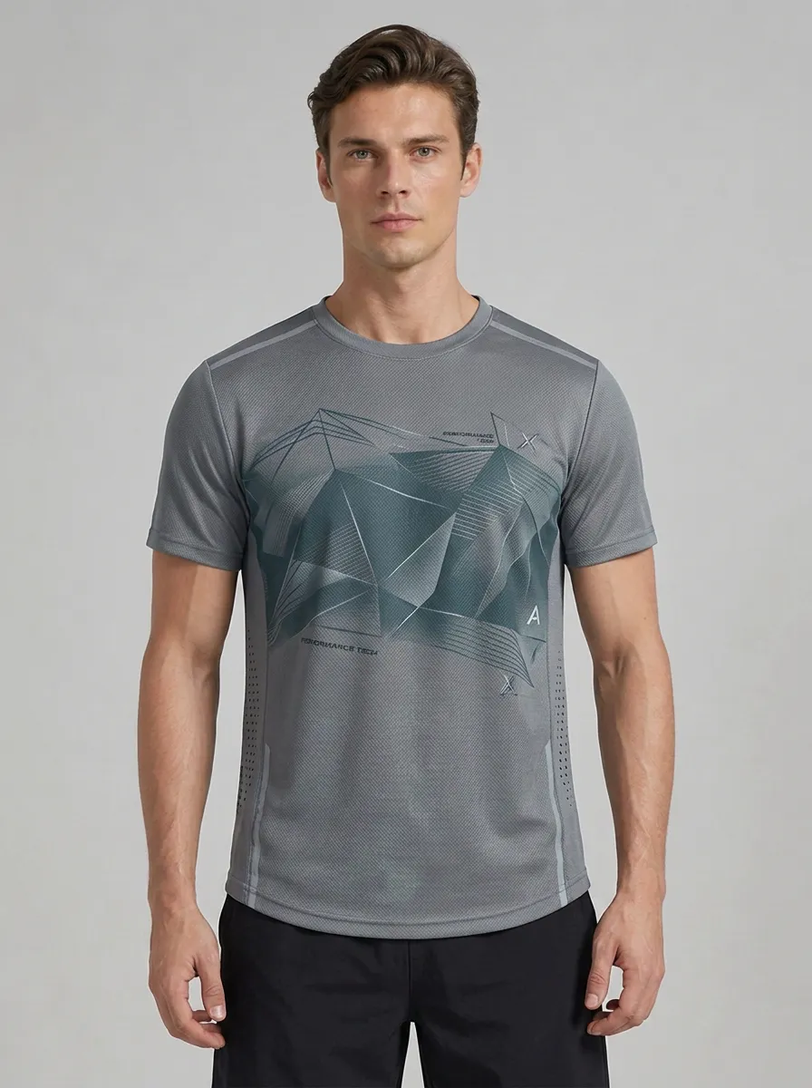 Men's Geometric Abstract Tech Printed Performance T-shirt