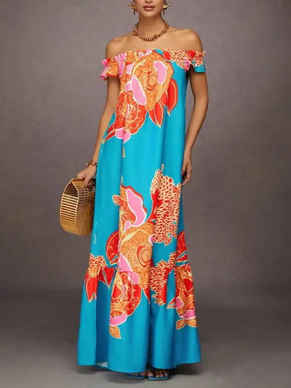 Flower Pleated Maxi Dress