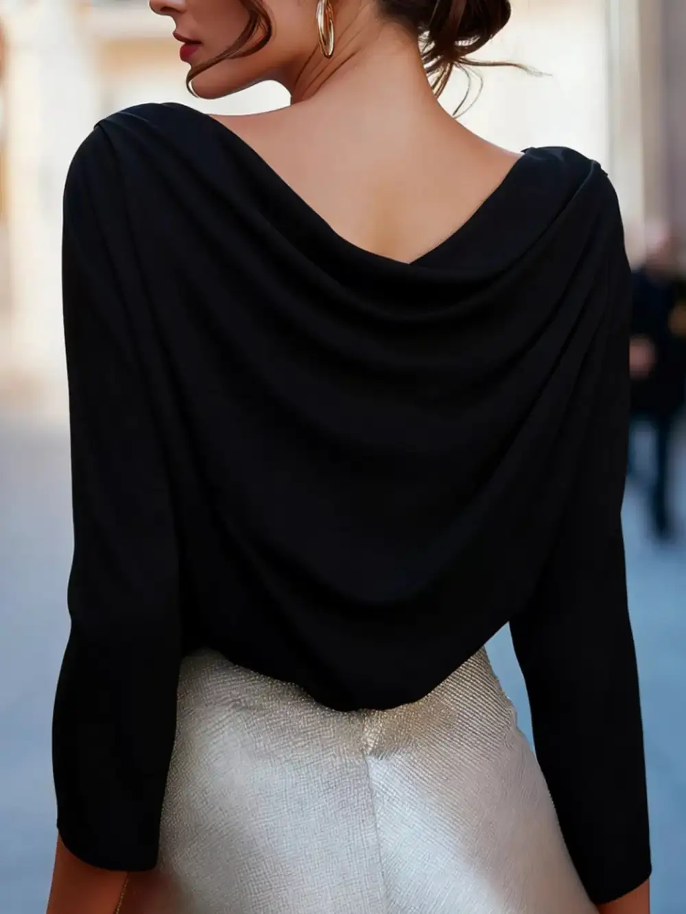 Refined Cowl Neck Long Sleeve Blouse