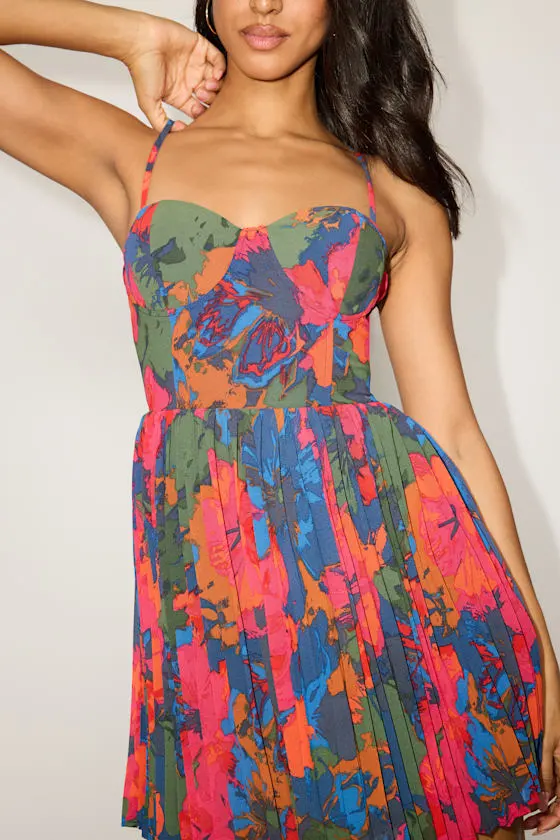 Dorothy Pink Multi Floral Print Pleated Mini Dress