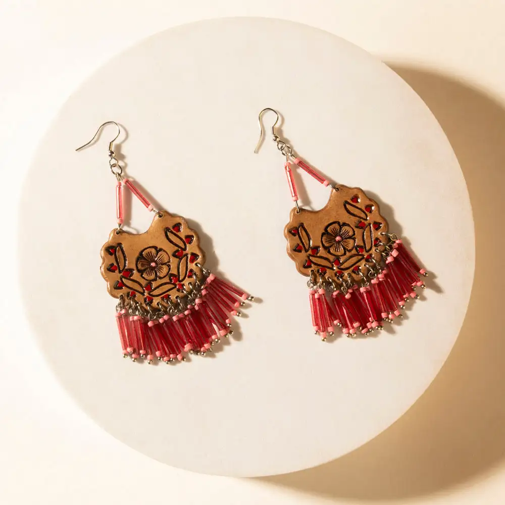 Textured Artistic Floral Fringe Earrings