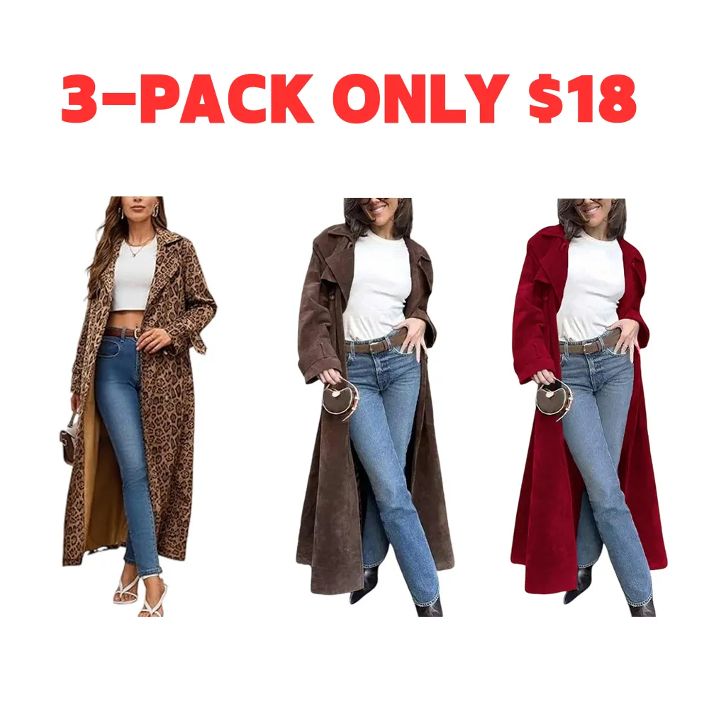 Women's Autumn And Winter Faux Suede Long Trench Coat Notched Lapel Double-Breasted Long Coat With Belt Casual Longline Outerwear Womenswear Jackets