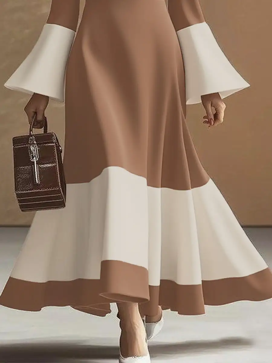 Flared Pleated Neck Maxi Dress