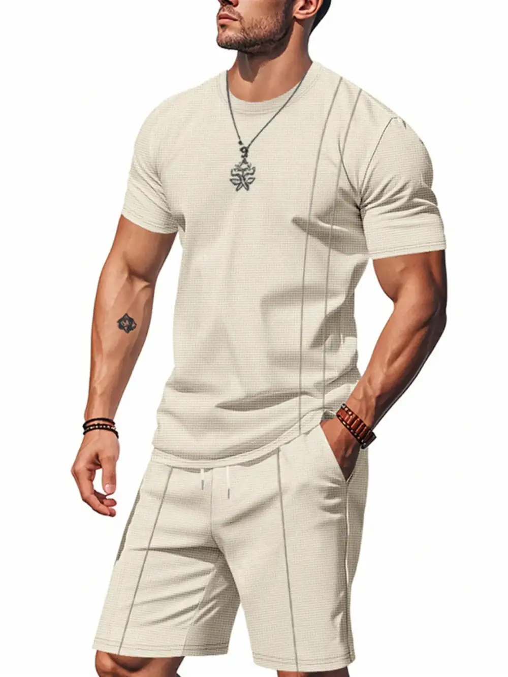 Pocketed Round-Neck Short-Sleeve Top and Shorts Sport Set