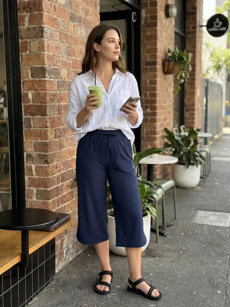 Women's Comfy Drawstring High-Waisted Crop Pants - Breathable Wide-Leg Loungewear