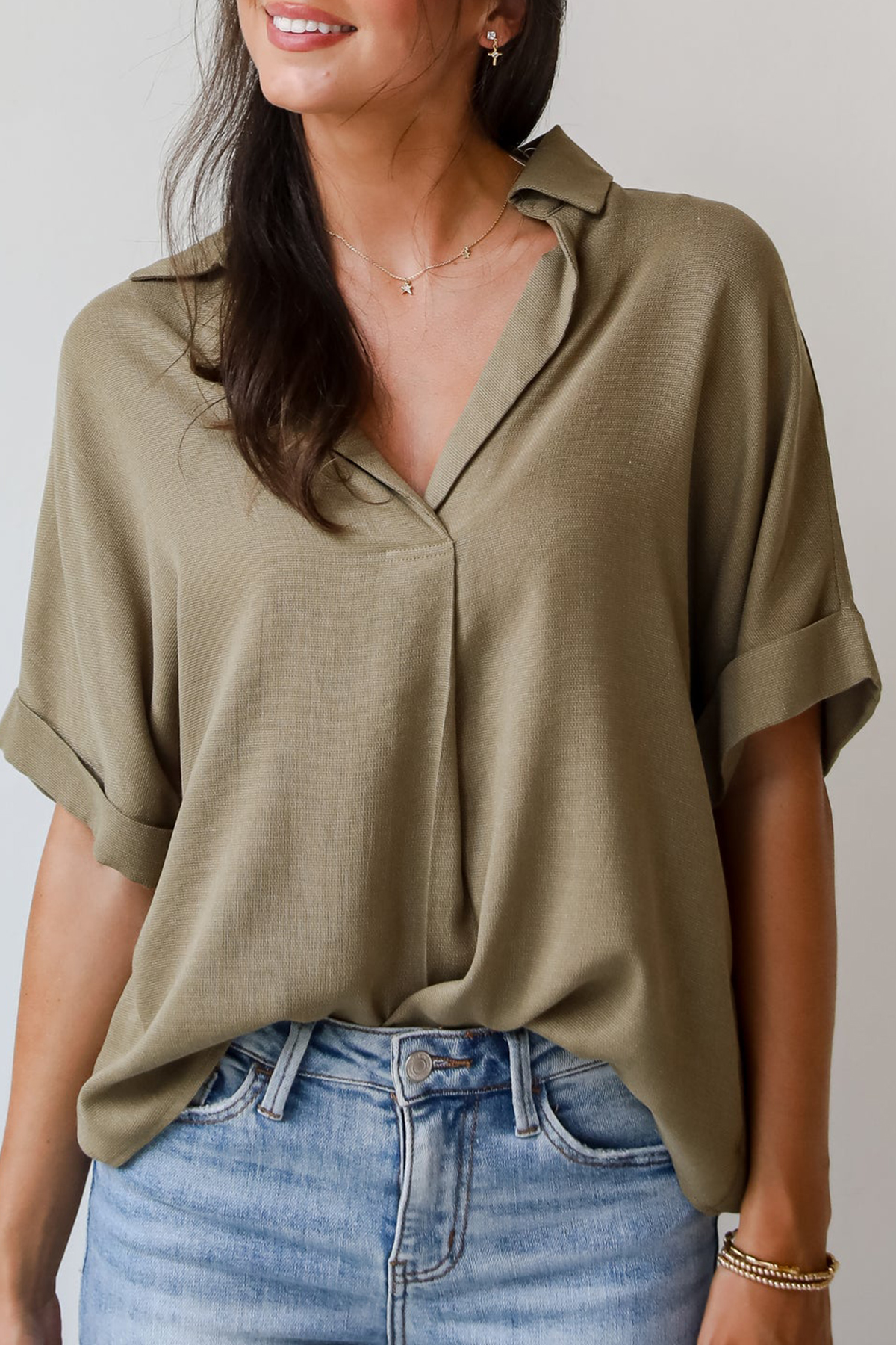 Breezy Fascination Olive Blouse