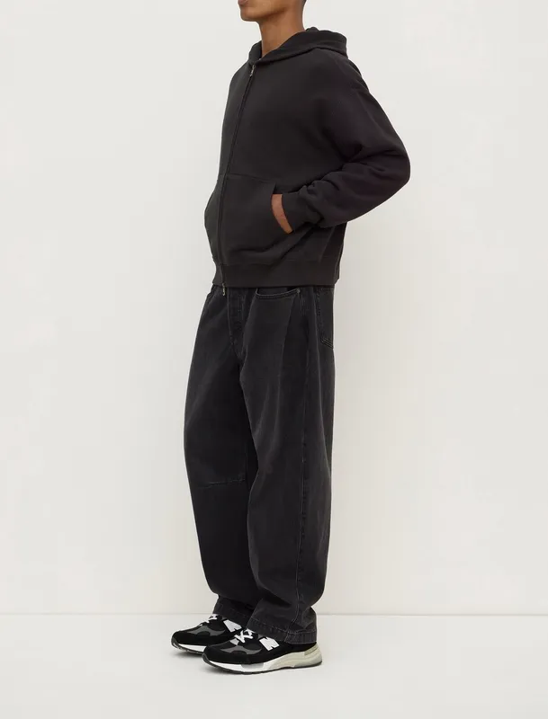Washed Black Zip-Up Fleece Hoodie
