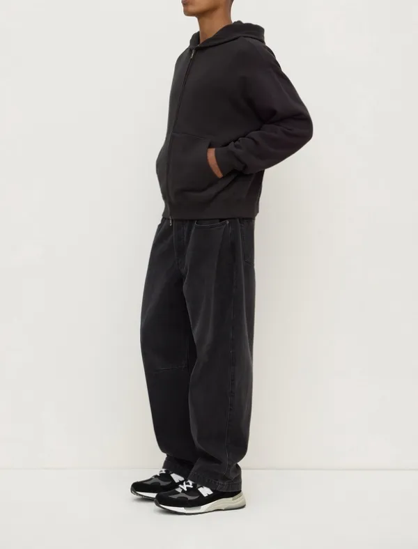 Washed Black Zip-Up Fleece Hoodie
