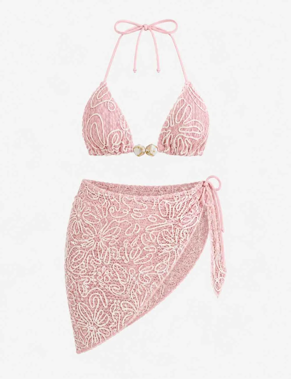 Crochet Triangle Bikini Set with Wrap Cover Up Skirt
