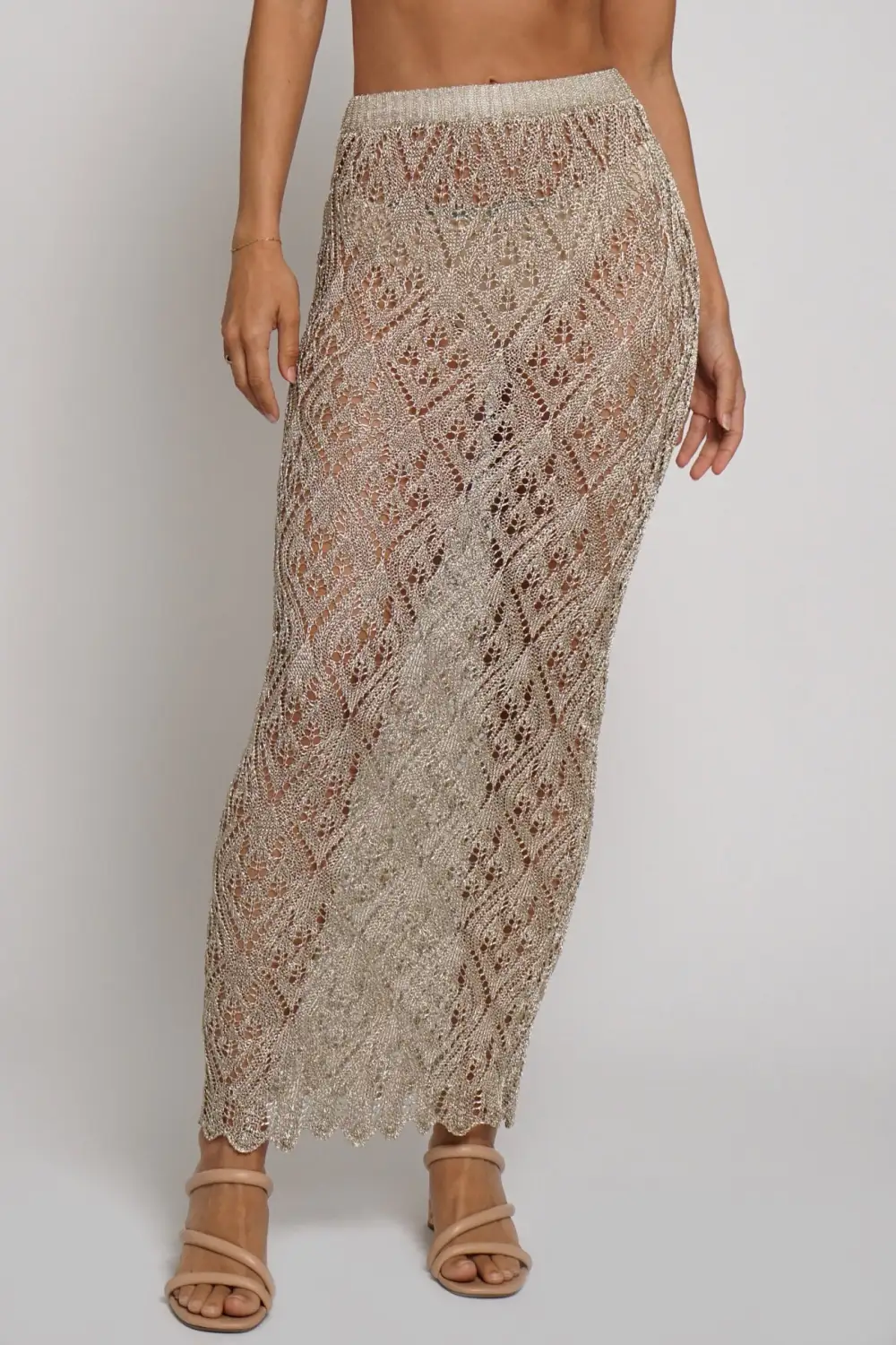 Metallic Sweater Knit Midi Skirt
