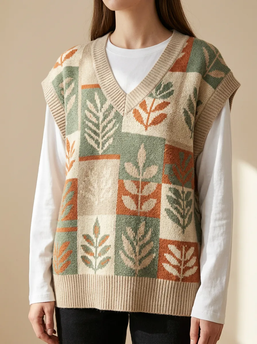 Botanical Patchwork Sweater Vest