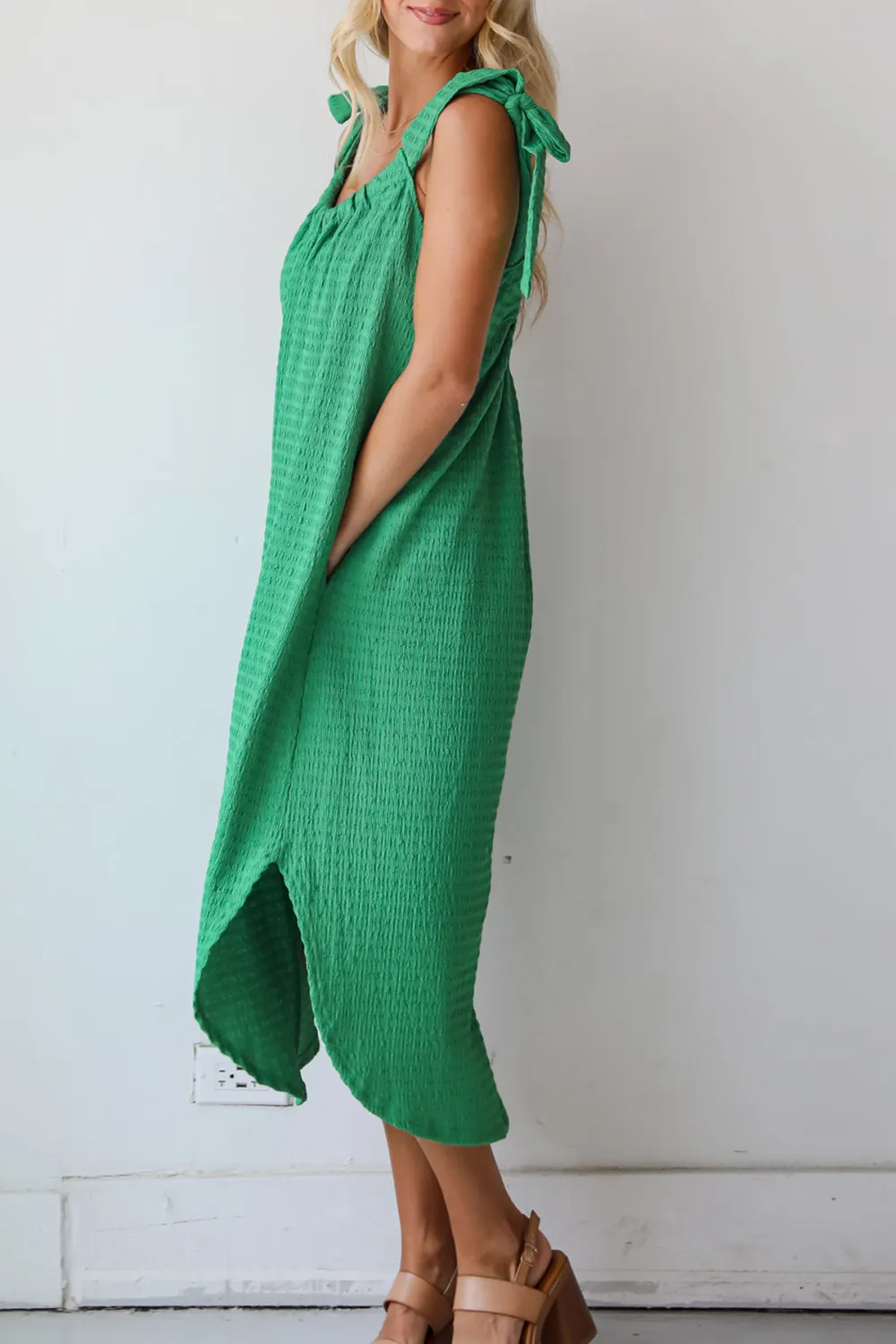 Green Textured Midi Dress