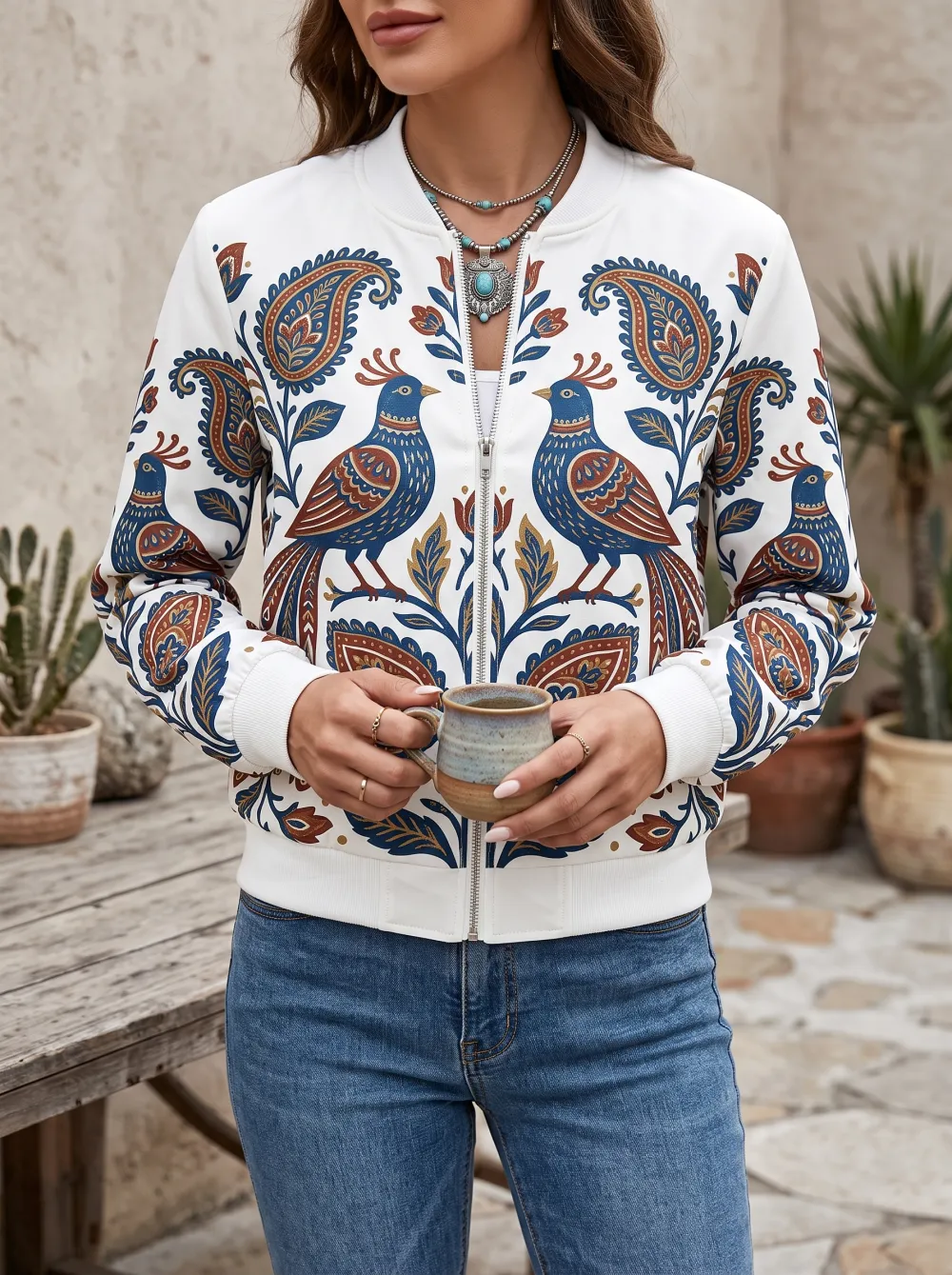 Boho Peacock Paisley Bomber Everyday Apparel