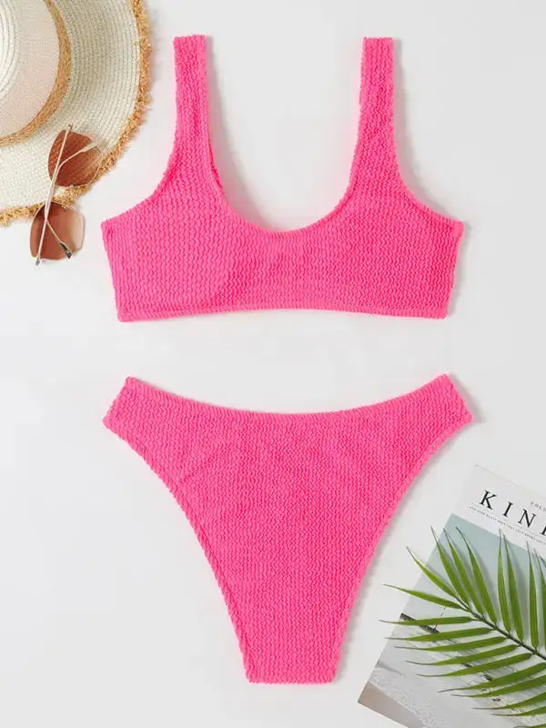 Twisted One Piece Wrinkled Wavy Fabric Swim Set