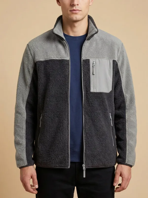 Colorblock Sherpa Fleece Utility Jacket