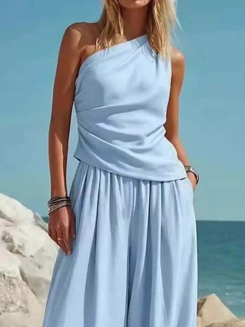 Refined Full Size One Shoulder Top and Wide Leg Pants