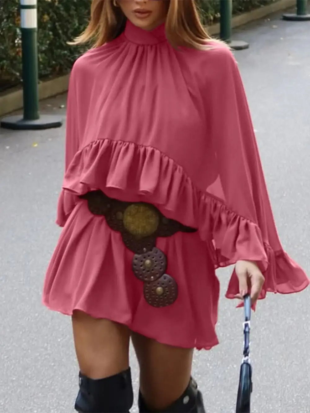 High Neck Ruffle Mini Dress