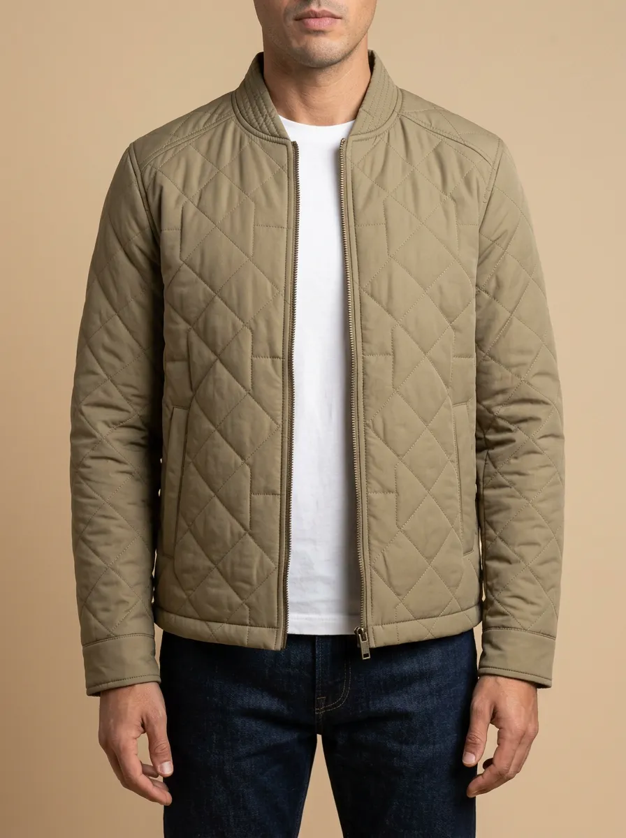 Quilted Diamond Zip Bomber Jacket