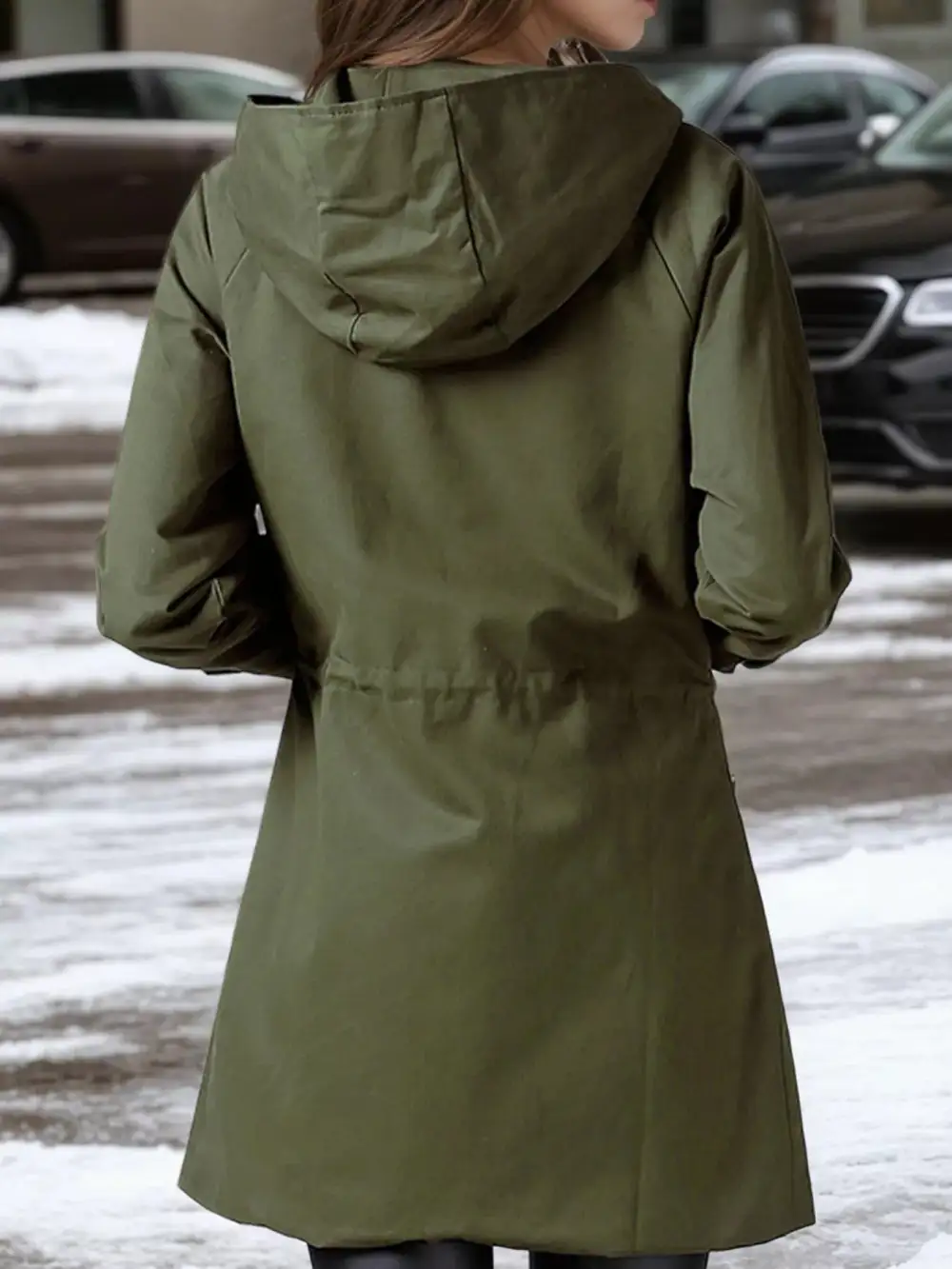 Plus Size Hooded Drawstring Waist Trench Coat
