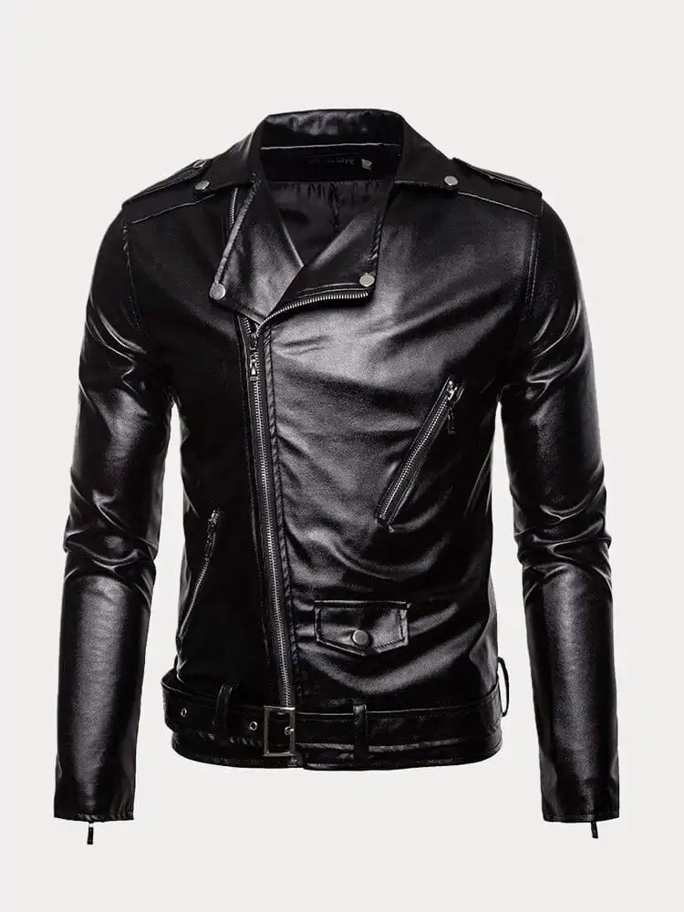 Lapel Zipper Leather Jacket