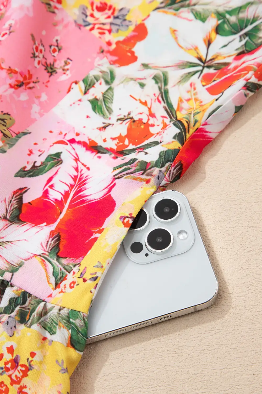 Floral Patchwork V Neck Mini Dress