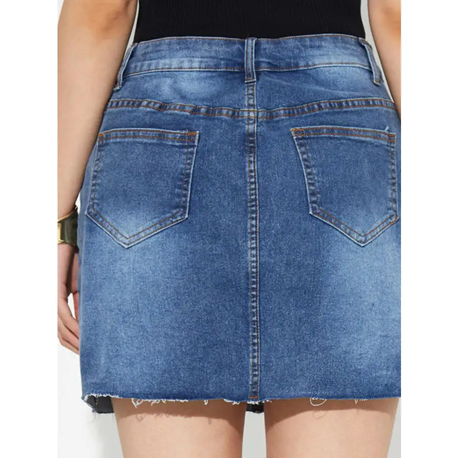 Pocketed Button Up Denim Skirt