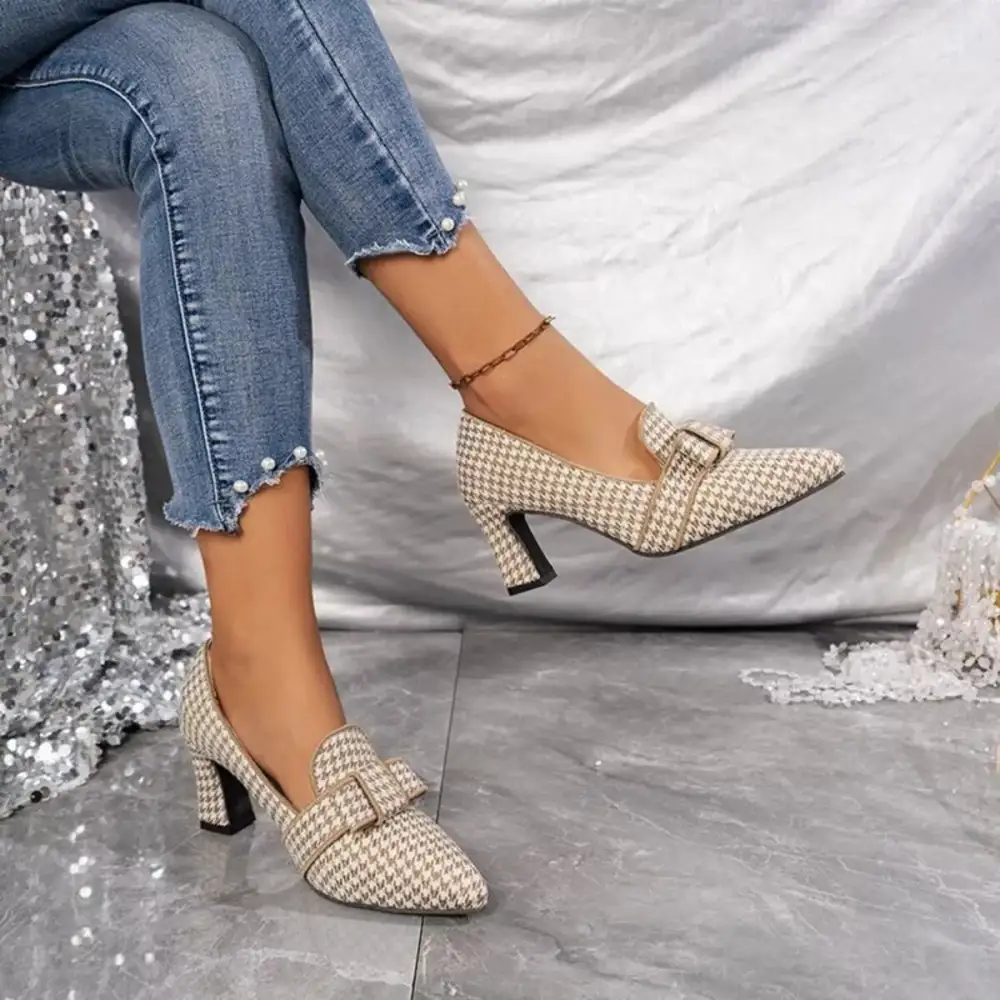 Pointed Toe Block Heel Pumps