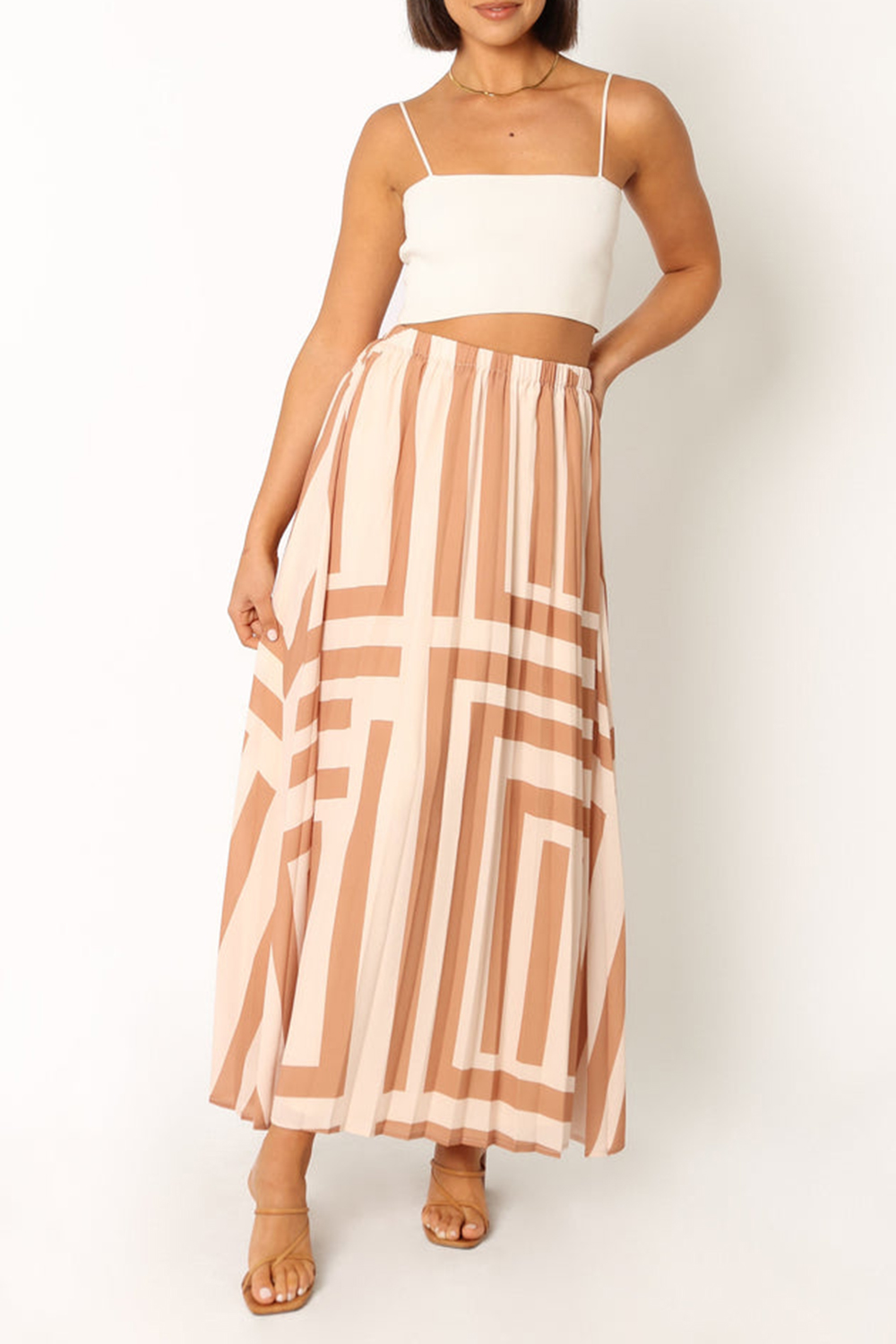 PLEAT MIDI SKIRT - TAN