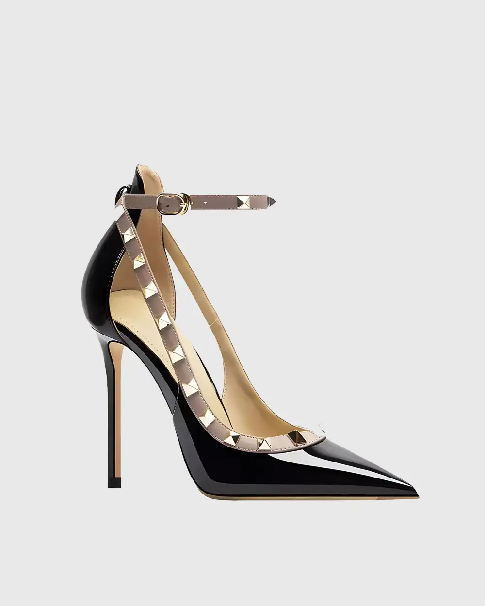 Rivet Embellished Strap Cutout Pumps in Black
