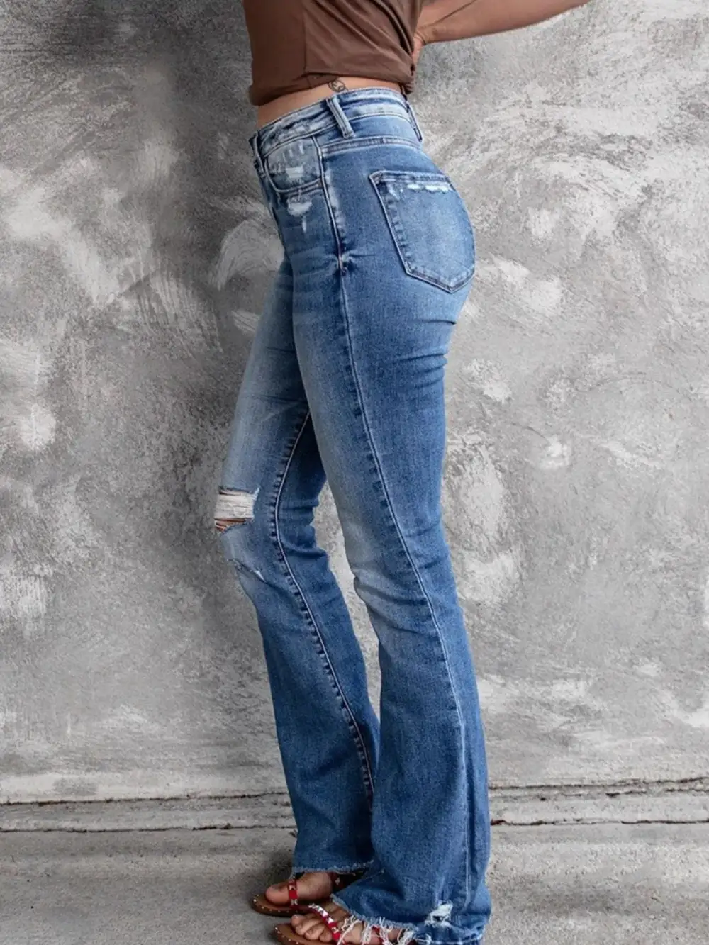 Everyday Distressed Flared Denim Jeans