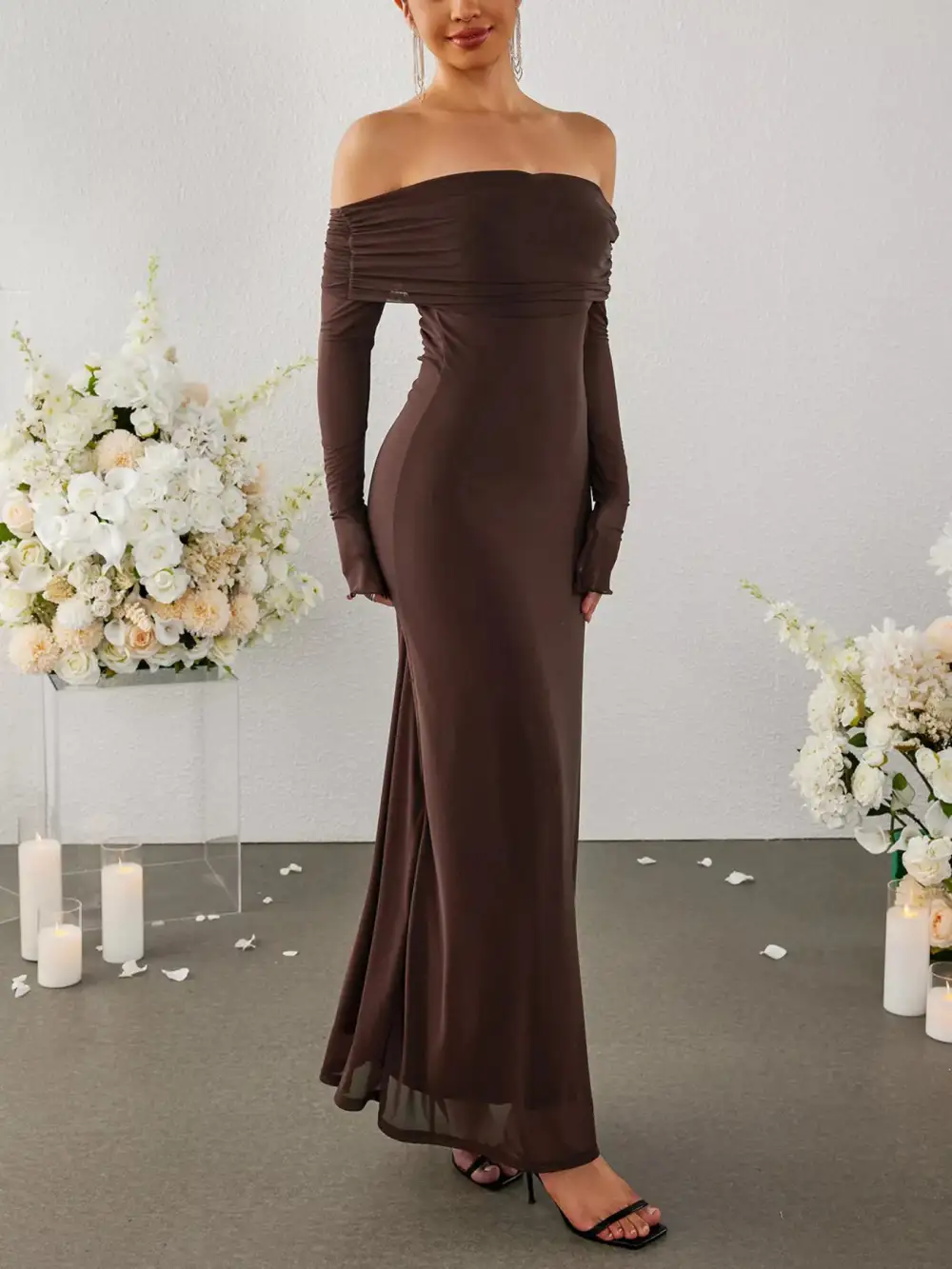 Wearable Cut Ruched Long Sleeve Maxi Dress